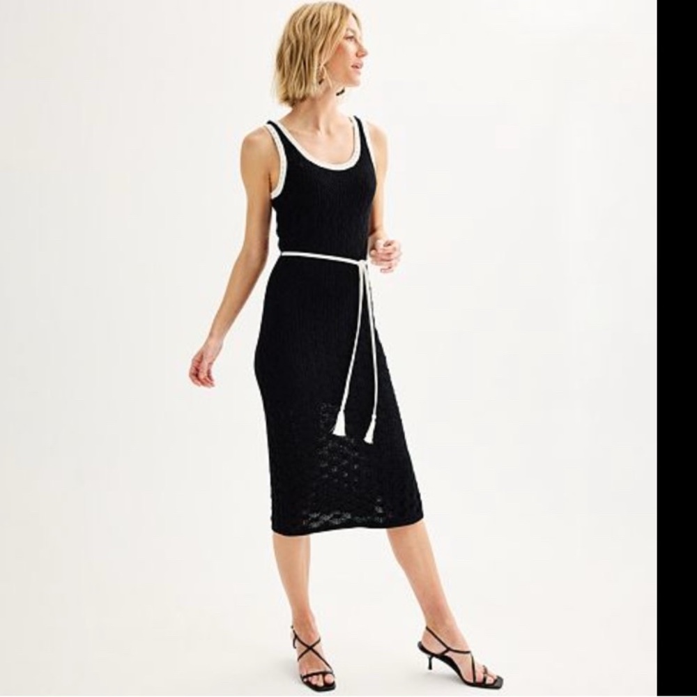 Sz S Nine West Black Pullover Sweater Dress with White Accents